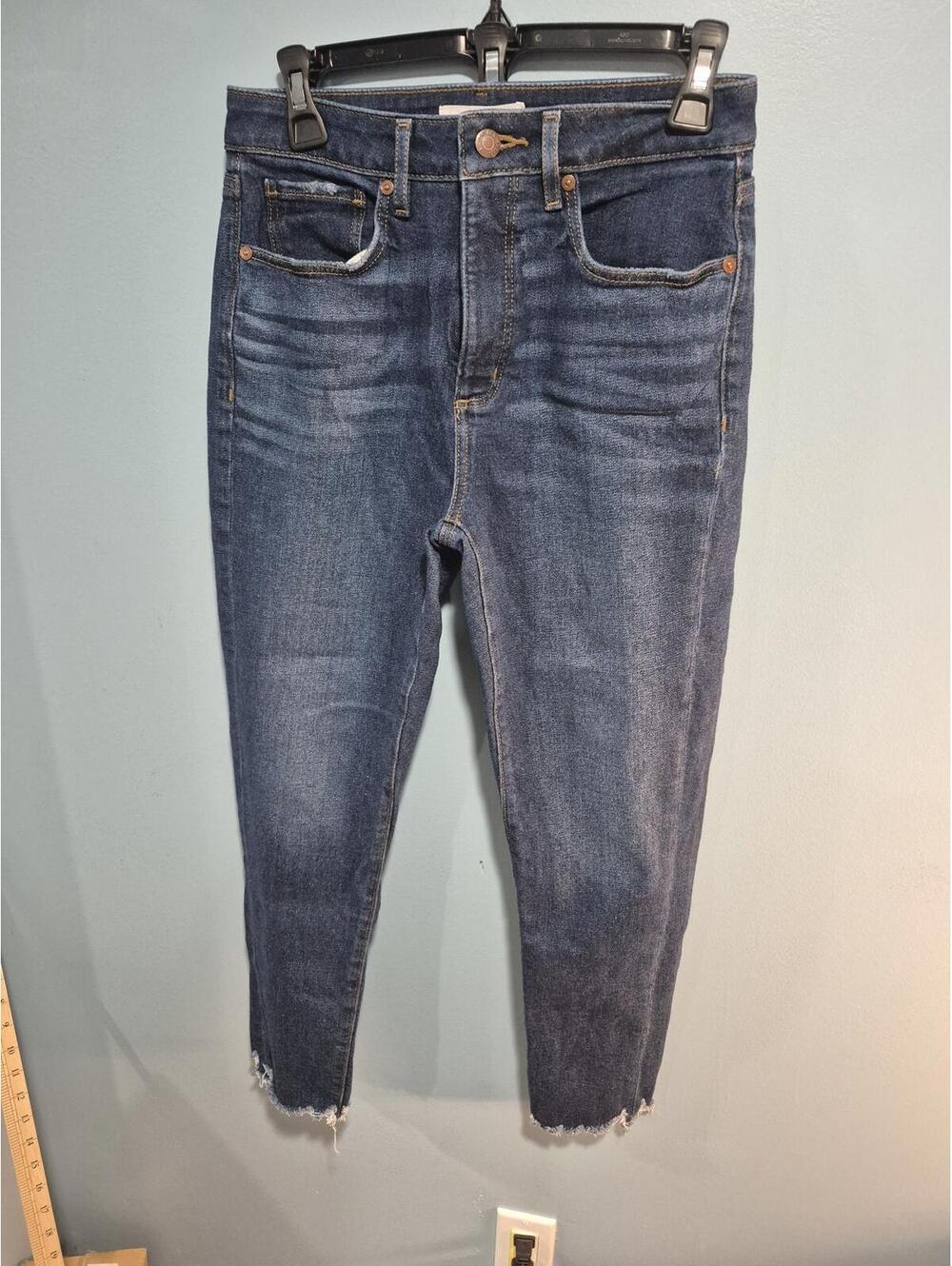LOFT Dark Wash Denim Jeans with Frayed Hem